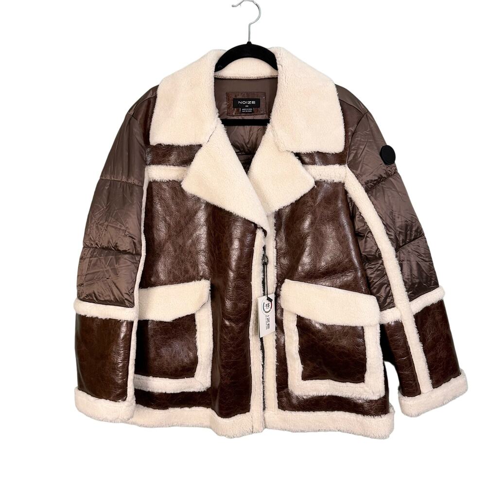 NOIZE Outerwear Raelynn Coat M Faux Fur Leather Puffer Rain Resistant Brown NWT